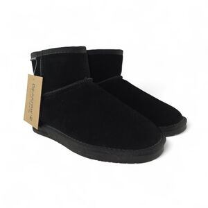 NIB Bearpaw Women's Demi Black Suede Short Ankle Boots Sheeps Wool Interior Sz 6